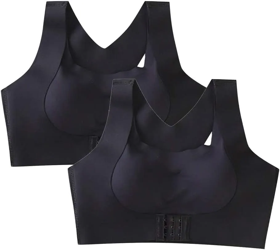 1 Pc Seamless Front Buckle Support Bra - Full Coverage, Wire Free, Back Support, Posture Bra (S207890)