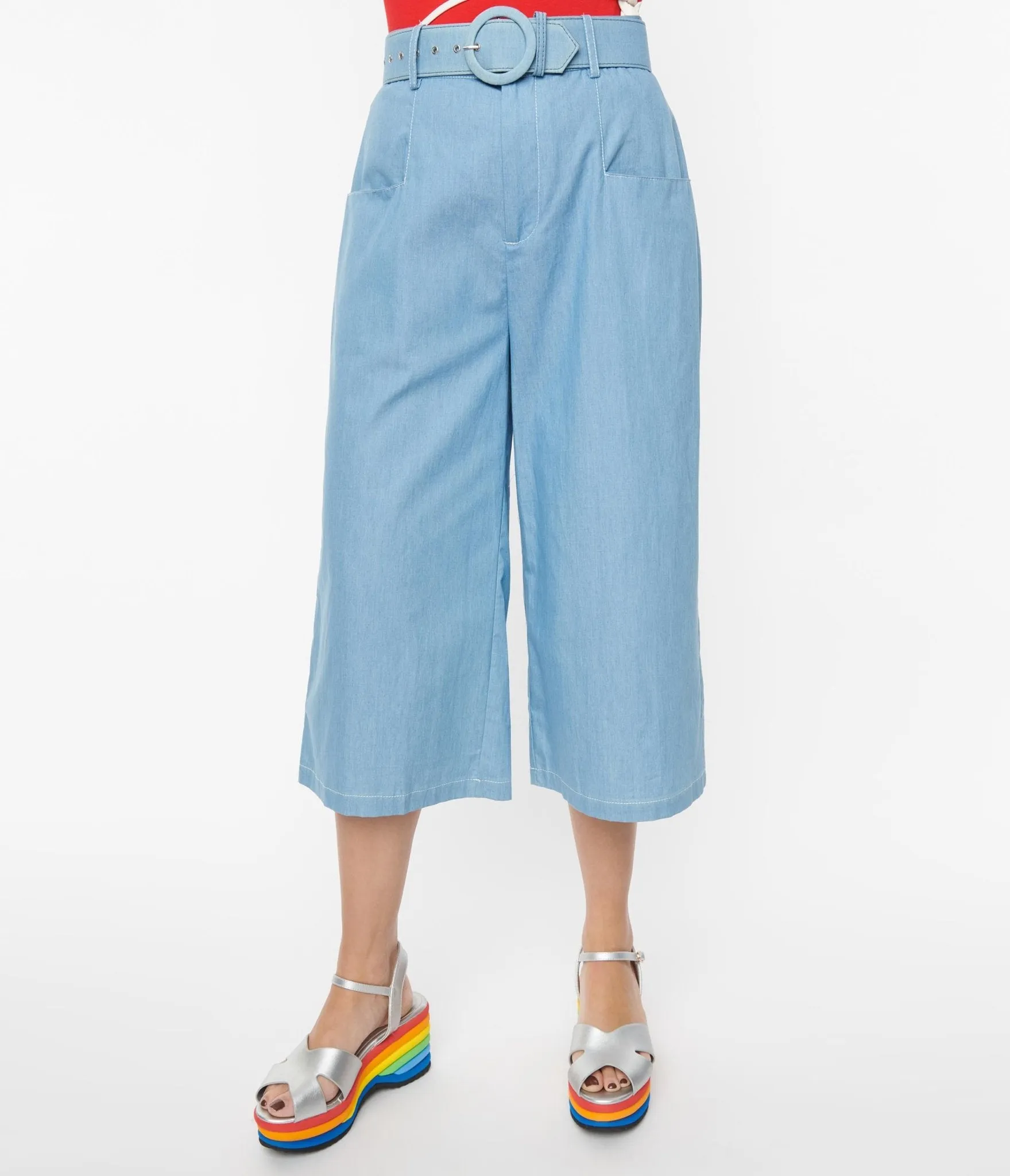 1940s Vintage Light Blue Denim Ginger Capri Pants - Unique