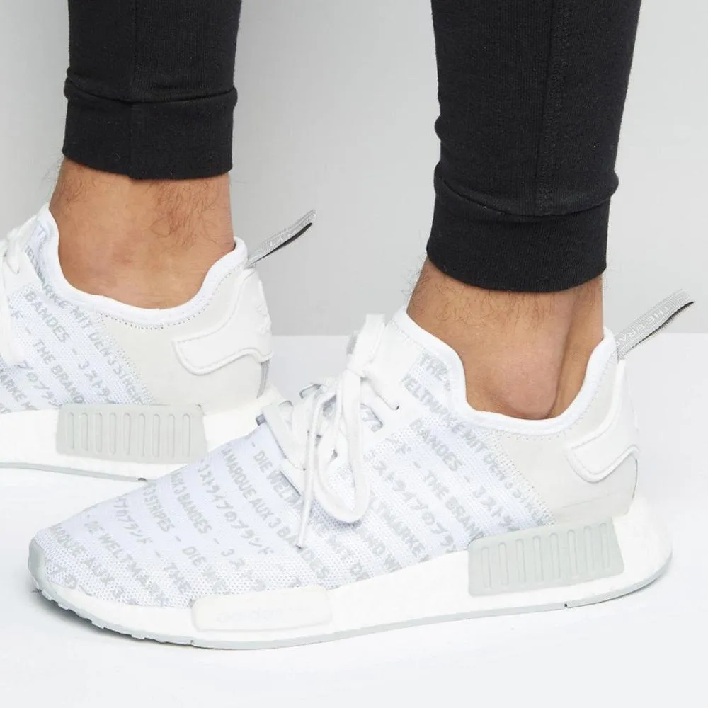 Adidas NMD_R1 White Blackout-Whiteout Shoes.