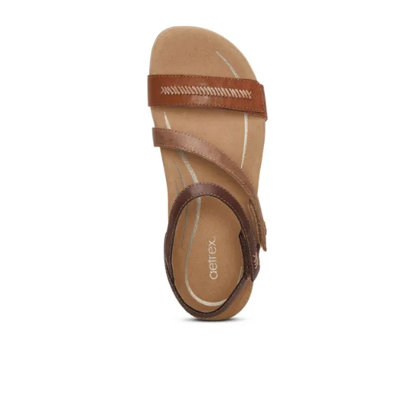 Aetrex Gabby Quarter Strap Sandal Cognac