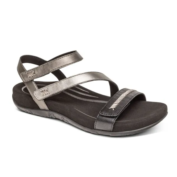 Aetrex Women's Black Gabby Adjustable Quarter Strap Sandal.