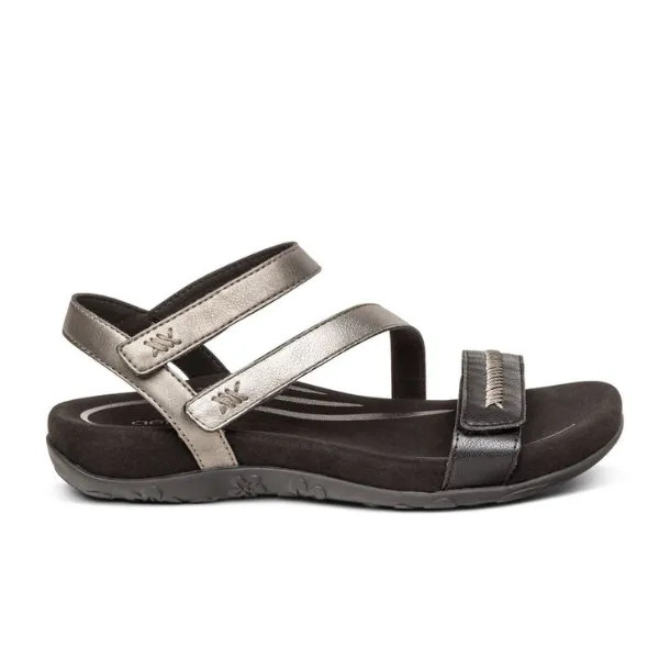 Aetrex Women's Black Gabby Adjustable Quarter Strap Sandal.