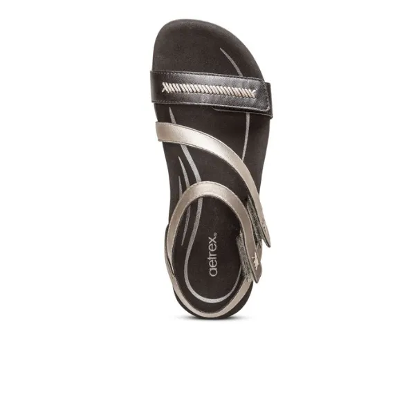 Aetrex Women's Black Gabby Adjustable Quarter Strap Sandal.