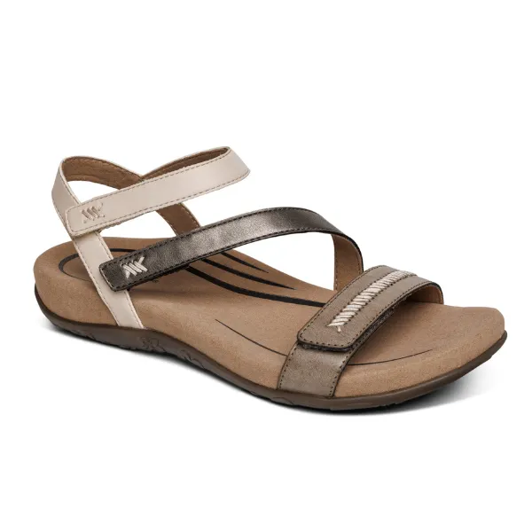 Aetrex Women's Gabby Sandal Stone - Adjustable Quarter Strap