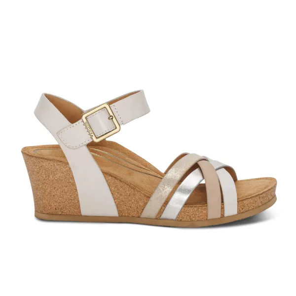 Aetrex Women's Ivory Cork Wedge Sandal Noelle