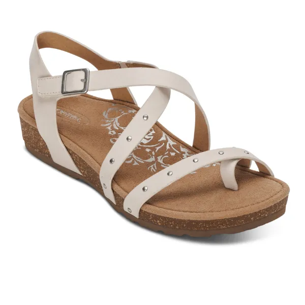 Aetrex Women's Ivory Sandal with Adjustable Cross Band - Lauren