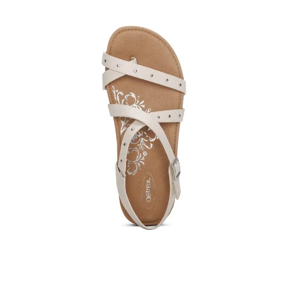 Aetrex Women's Ivory Sandal with Adjustable Cross Band - Lauren