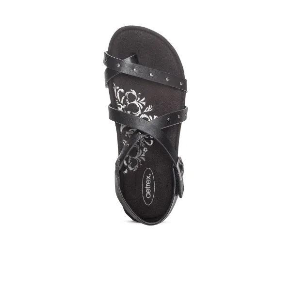 Aetrex Women's Lauren Cross Band Sandal - Black