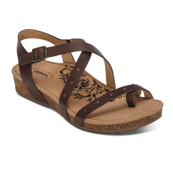 Aetrex Women's Lauren Sandal Coffee - Adjustable Cross Band