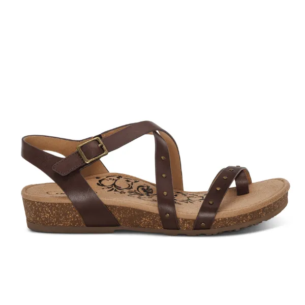 Aetrex Women's Lauren Sandal Coffee - Adjustable Cross Band