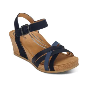 Aetrex Women's Navy Multi Cork Wedge Sandal - Noelle