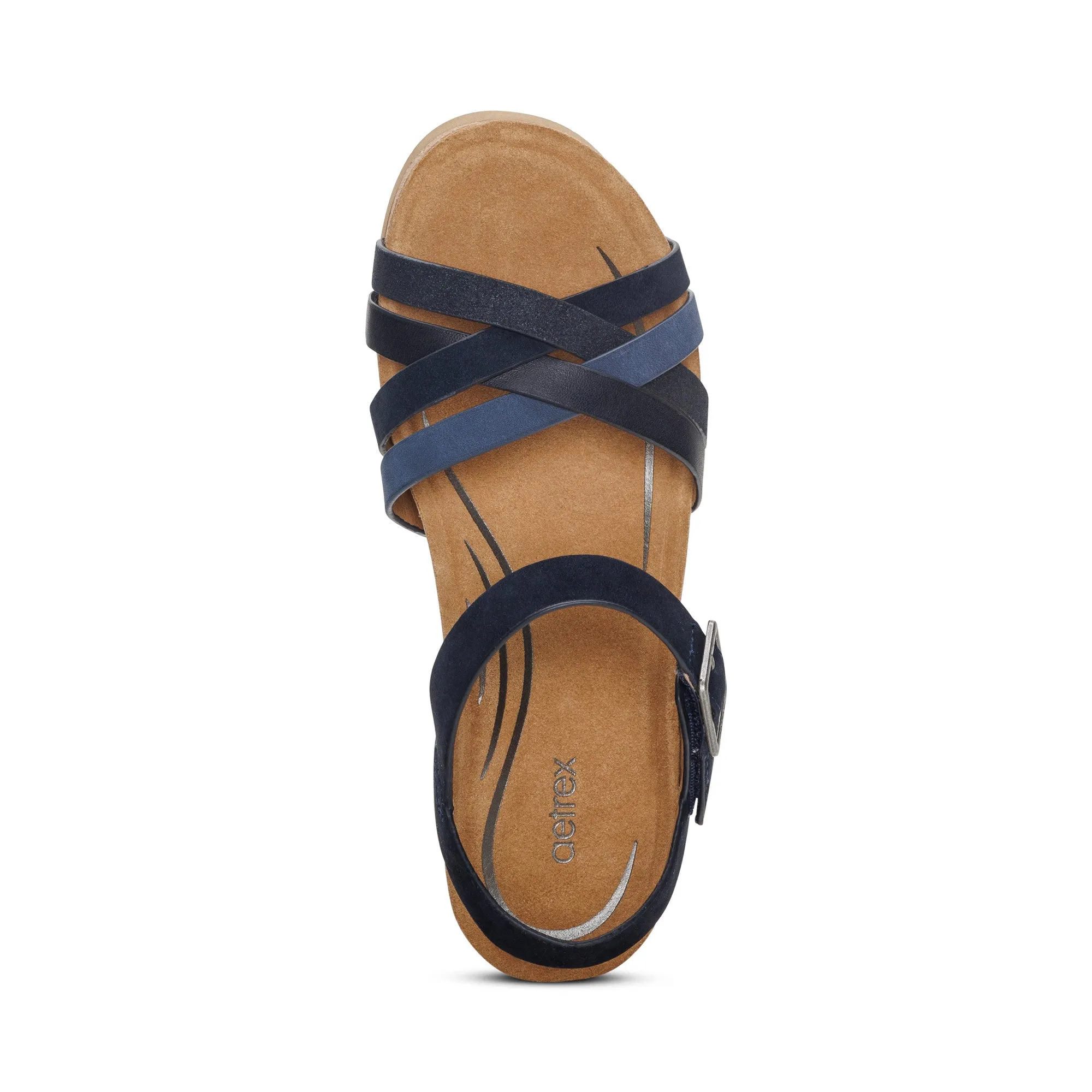 Aetrex Women's Navy Multi Cork Wedge Sandal - Noelle