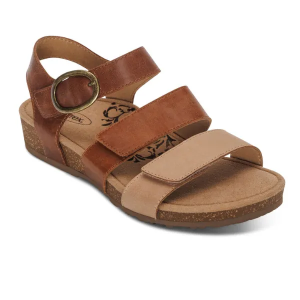 Aetrex Women's Sandal - Lilly Adjustable Quarter Strap in Walnut