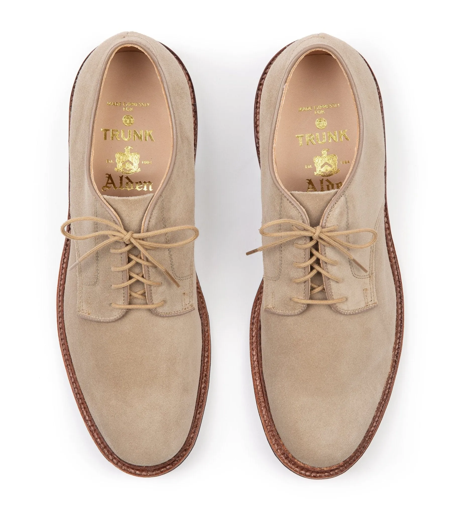 Alden Plain Toe Blucher Shoe: Milkshake 29333F Suede, Unlined.