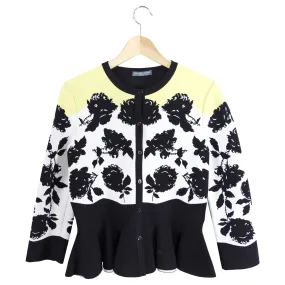 Alexander McQueen Floral Knit Cardigan - Yellow, Black, White - Size M