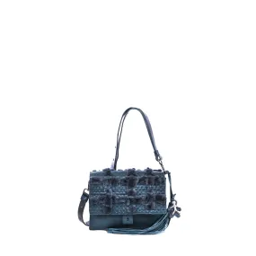 Arianna M Intreccio Fur Cervo Blue - Genuine Leather Bag with Weave Design in Blue Color