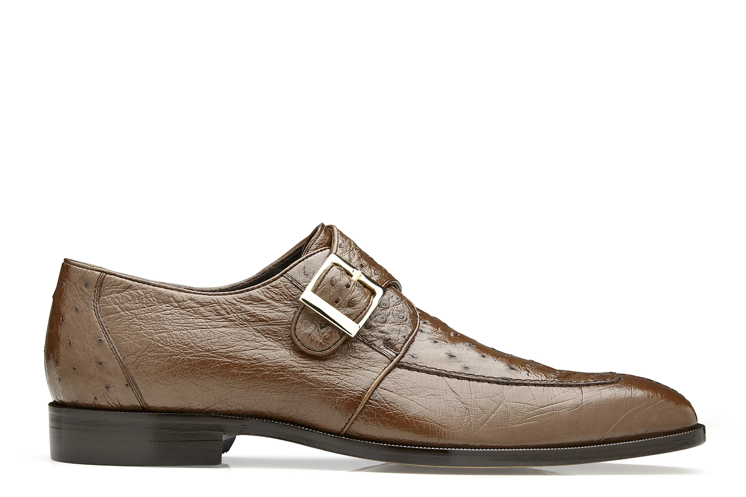 Belvedere Brown Ostrich Single Buckle Dress Shoe - 114011.