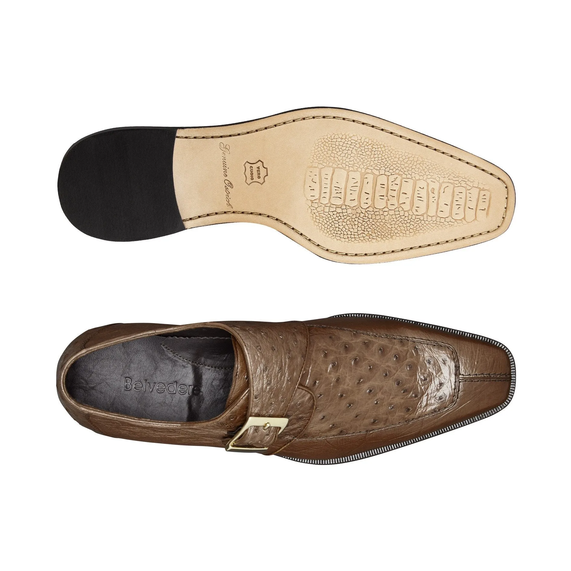 Belvedere Brown Ostrich Single Buckle Dress Shoe - 114011.