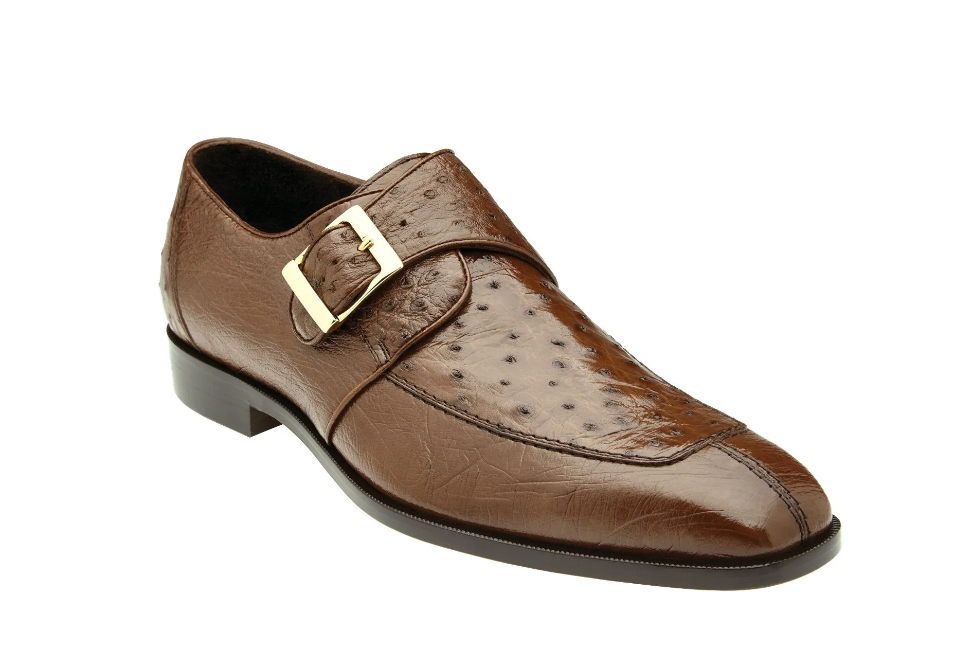 Belvedere Brown Ostrich Single Buckle Dress Shoe - 114011.