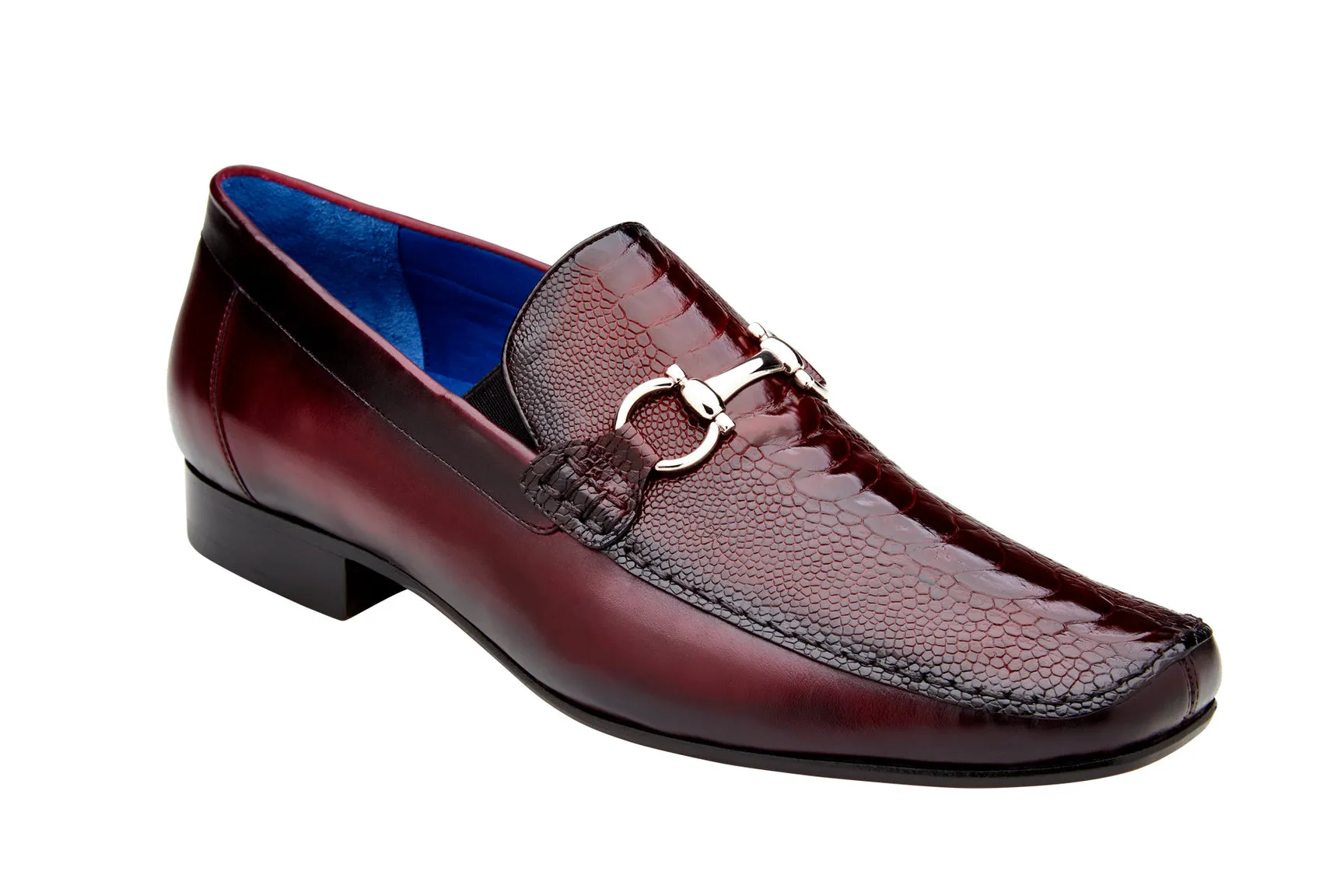 Belvedere Bruno Ostrich Leg and Italian Calf Loafer Dress Shoe - Dark Burgundy - 1026