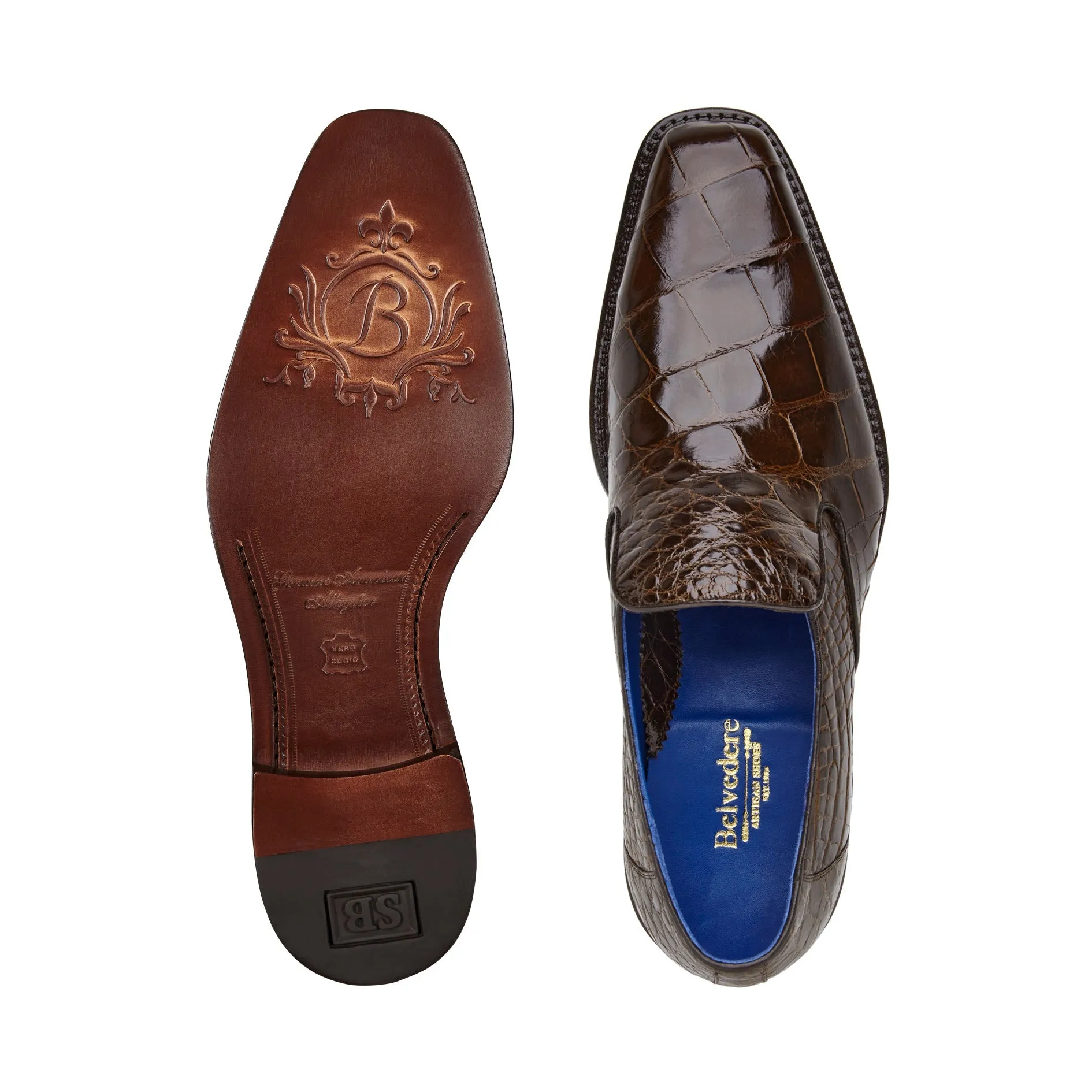 Belvedere Genova Alligator Dress Shoe - Brown Slip-On - R53