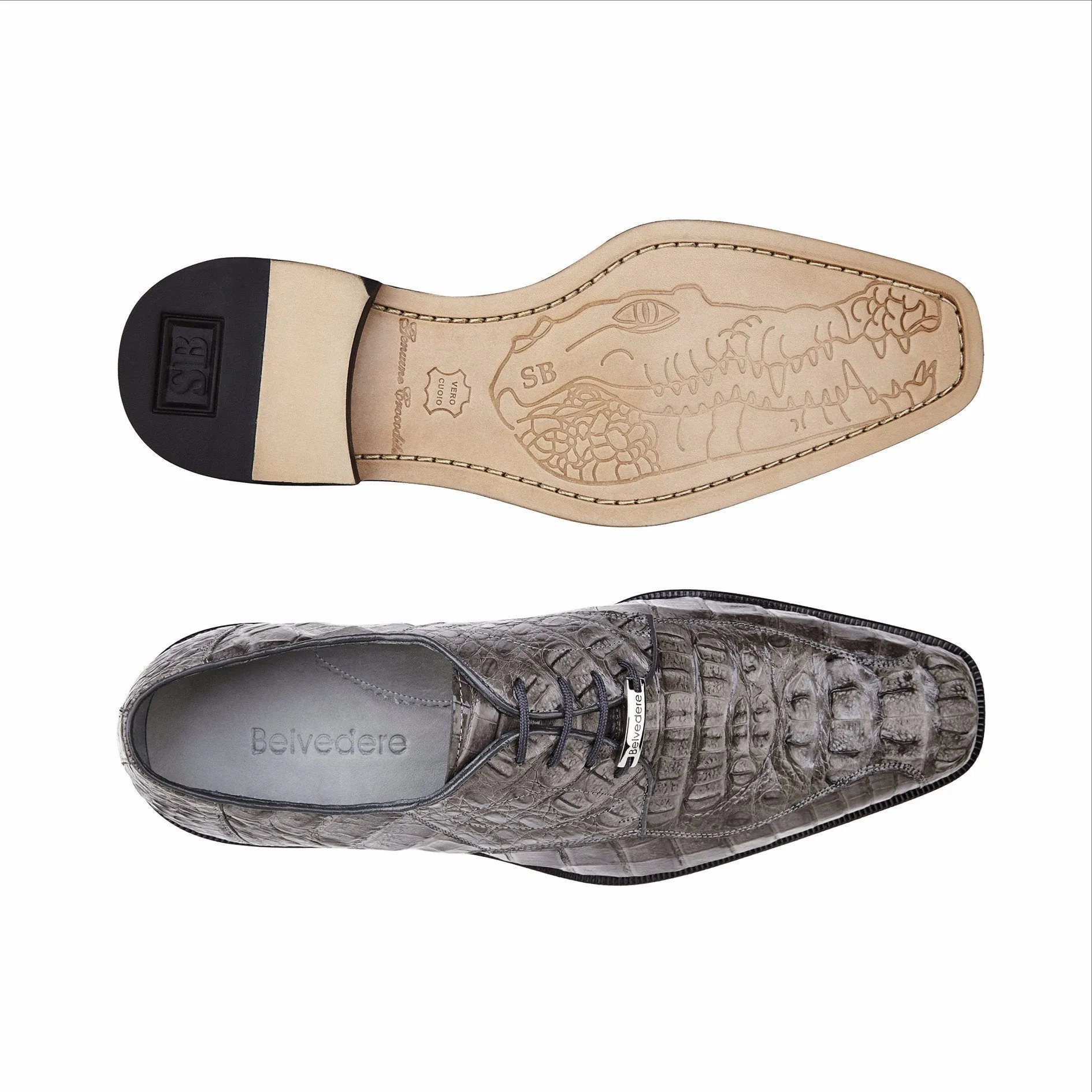 Belvedere Genuine Hornback Crocodile Dress Shoe | Gray | 1465