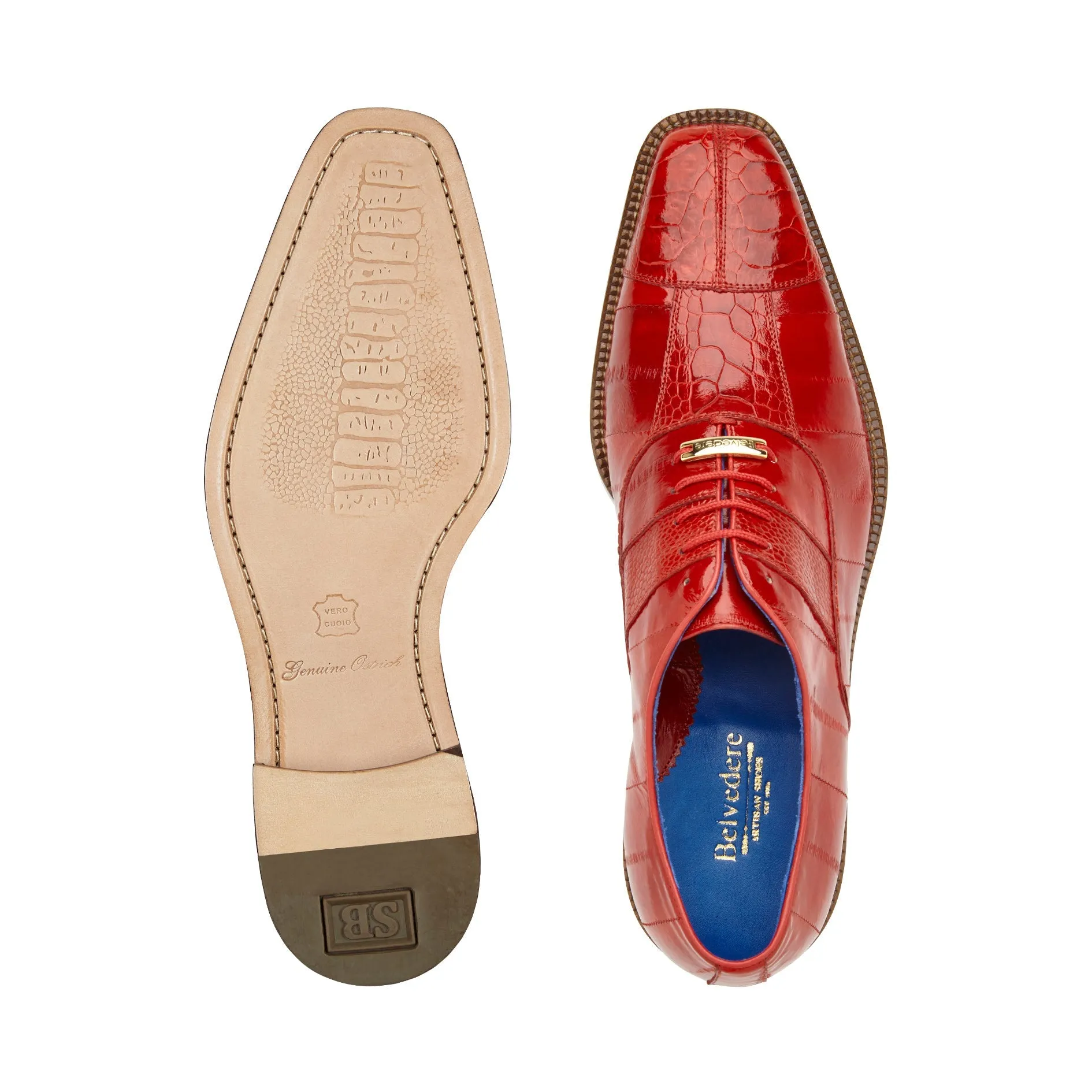 Belvedere Genuine Ostrich and Eel Dress Shoe Antique Red - 2P7