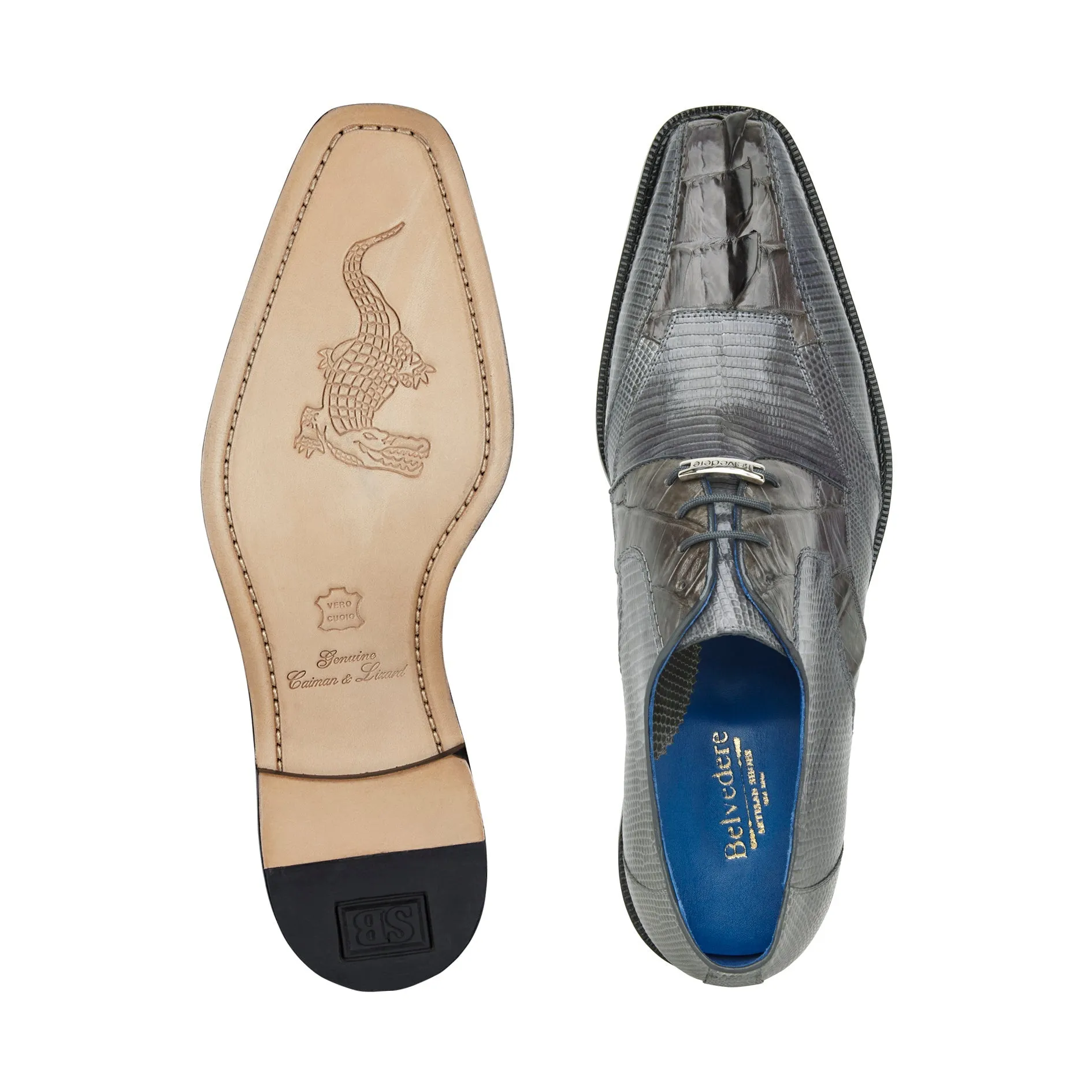 Belvedere Gray Dress Shoe - Valter - 1480 - Genuine Caiman Crocodile and Lizard Material