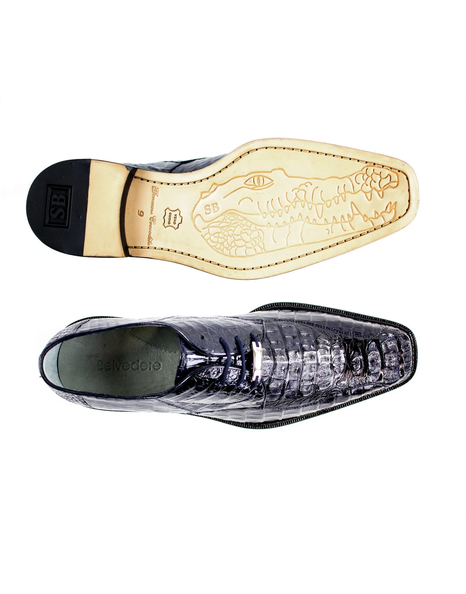 Belvedere Navy Genuine Hornback Crocodile Dress Shoe 1465