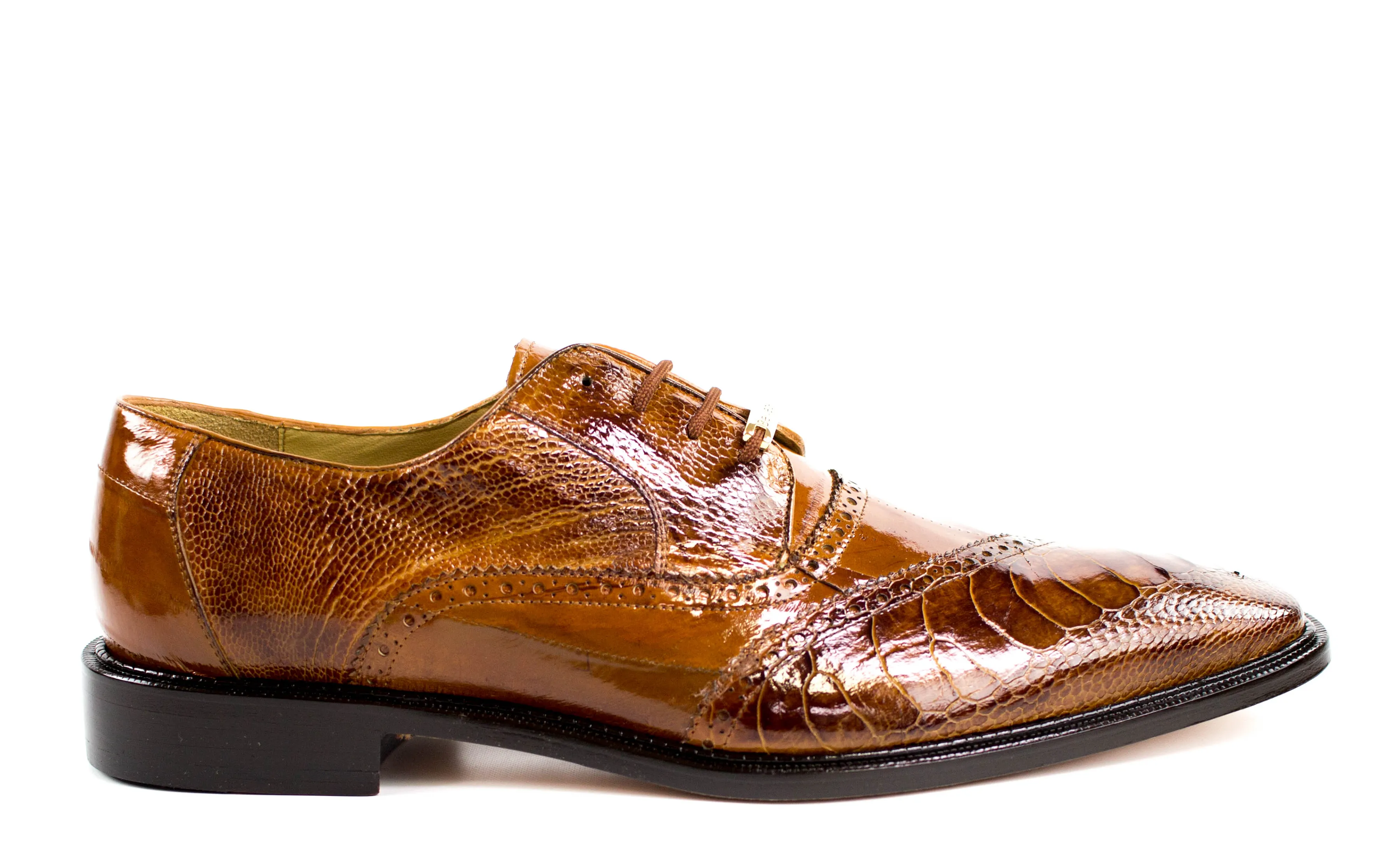 Belvedere Nino Genuine Ostrich Leg and Eel Dress Shoe Antique Camel (0B4)