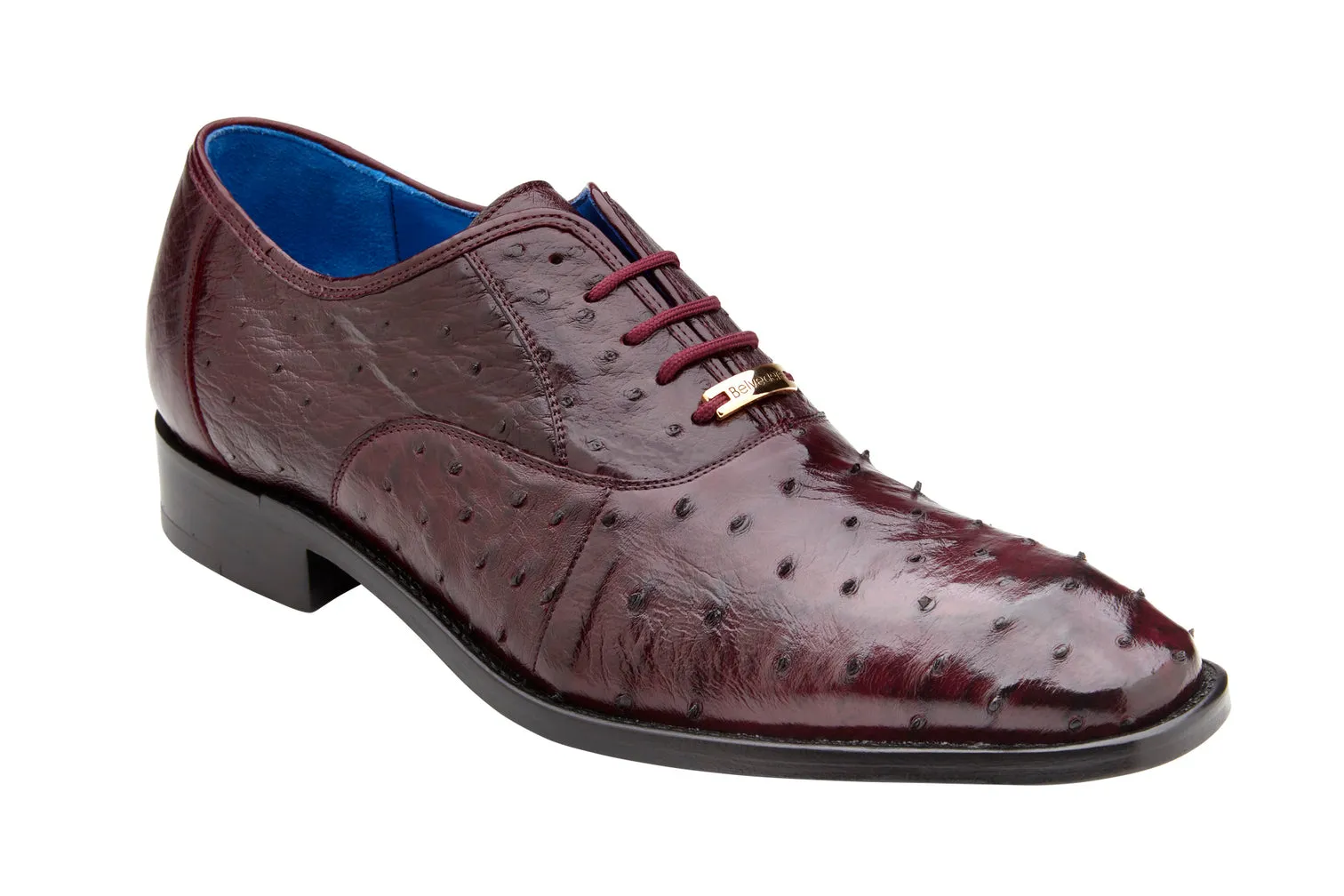 Belvedere Orlando Genuine Ostrich Quill Dress Shoe Antique Dark Burgundy D01.