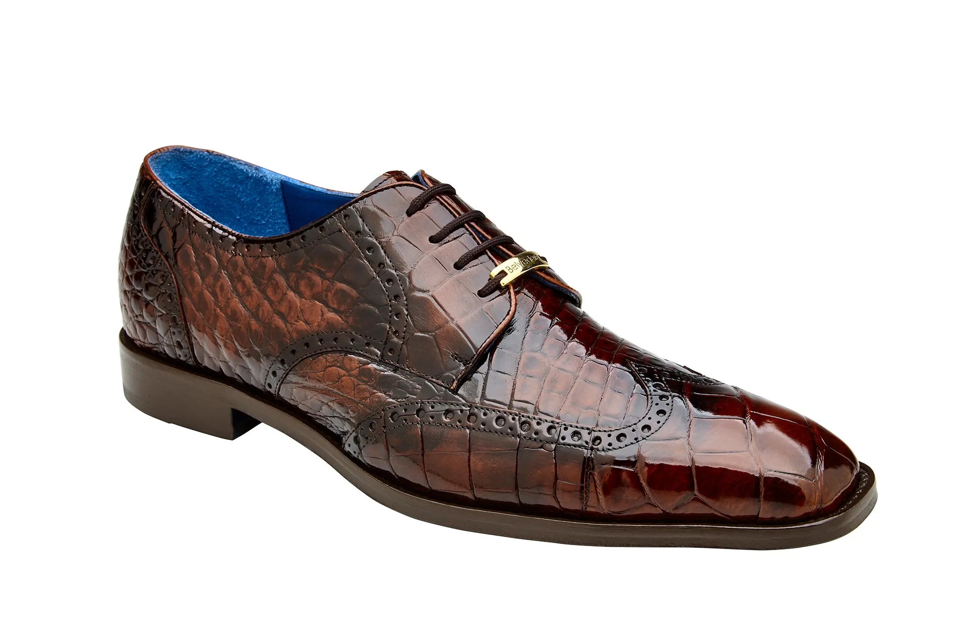 Belvedere Santo Genuine American Alligator Wingtip Dress Shoe - Antique Brown R70