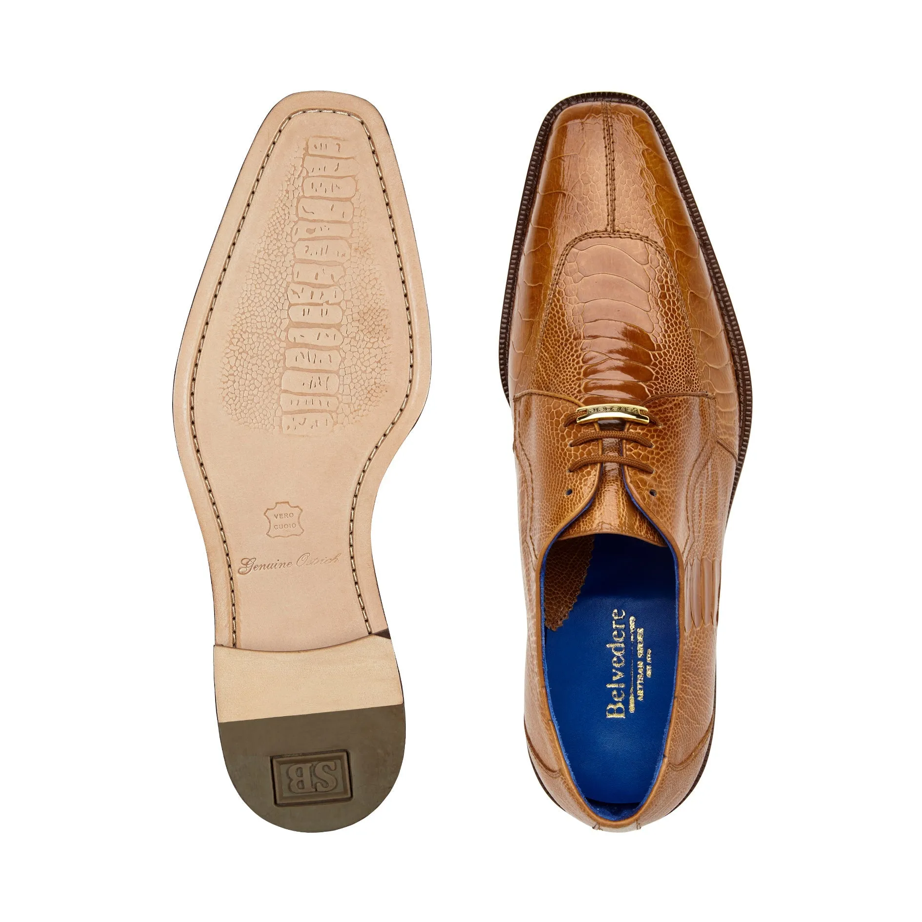 BELVEDERE SIENA Ostrich Oxford Dress Shoe - Burned Amber 1463