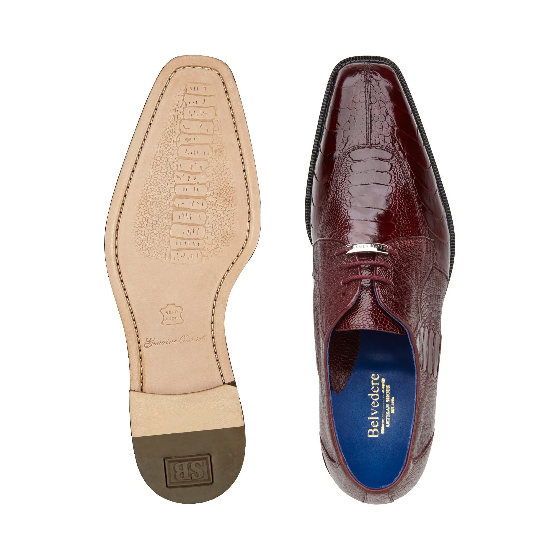 BELVEDERE SIENA Ostrich Oxford Dress Shoe - Dark Burgundy 1463