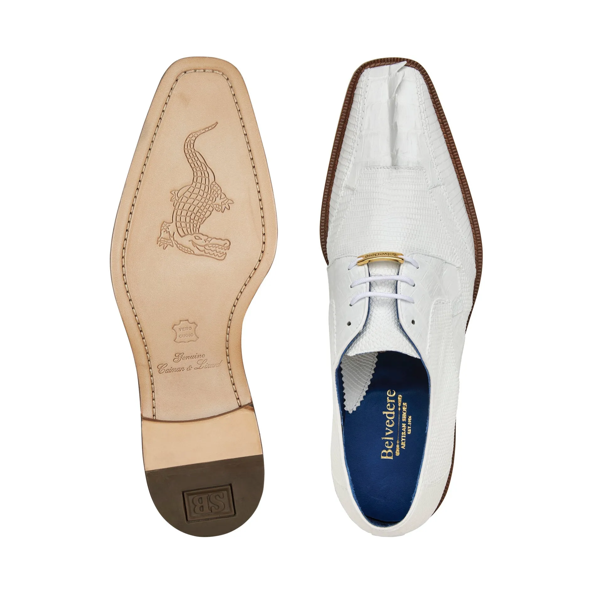 Belvedere - Valter Caiman Crocodile and Lizard Dress Shoe - White (1480)