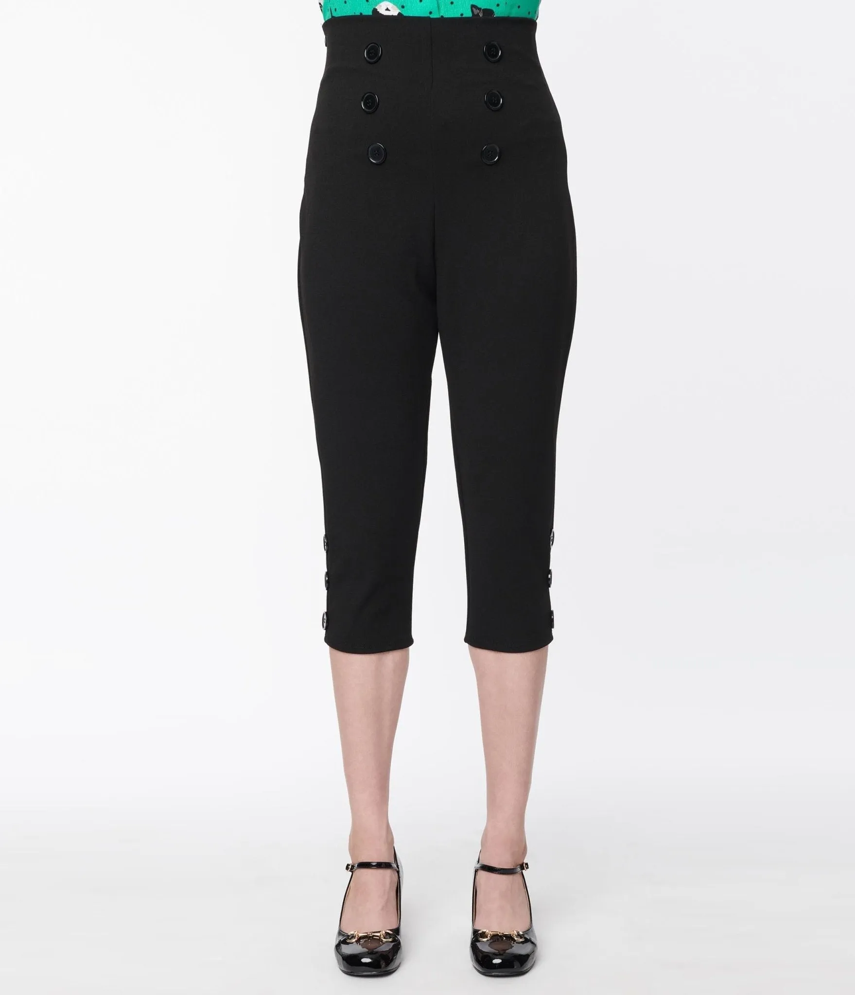 black high waisted retro button capris