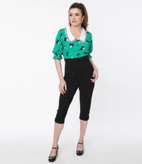 black high waisted retro button capris