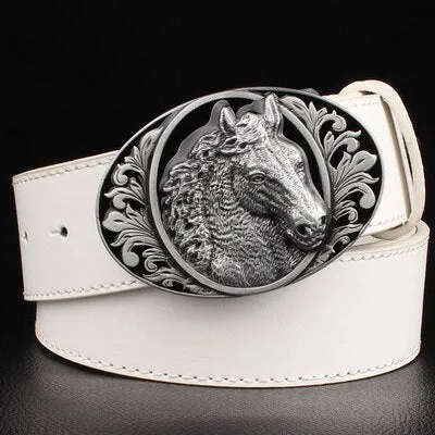 black leather belt horse pattern animal belts cowboy style men's jeans belt punk rock accessories