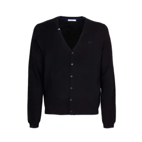 Black men's V-neck wool and cotton cardigan