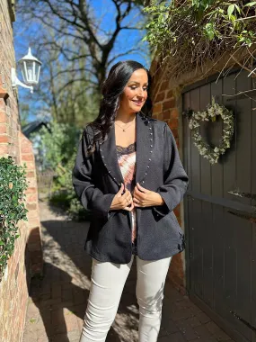 Black Studded Blazer - Becky is wearing a Diamante