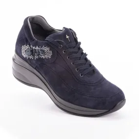 Blue suede Cesare Paciotti 4us sneakers with Swarovski crystals