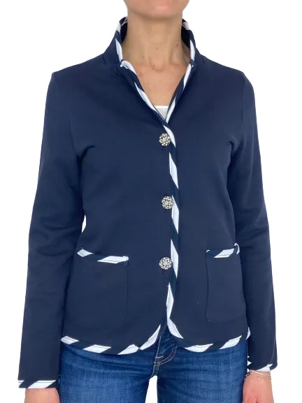 blue women's single-breasted jacket