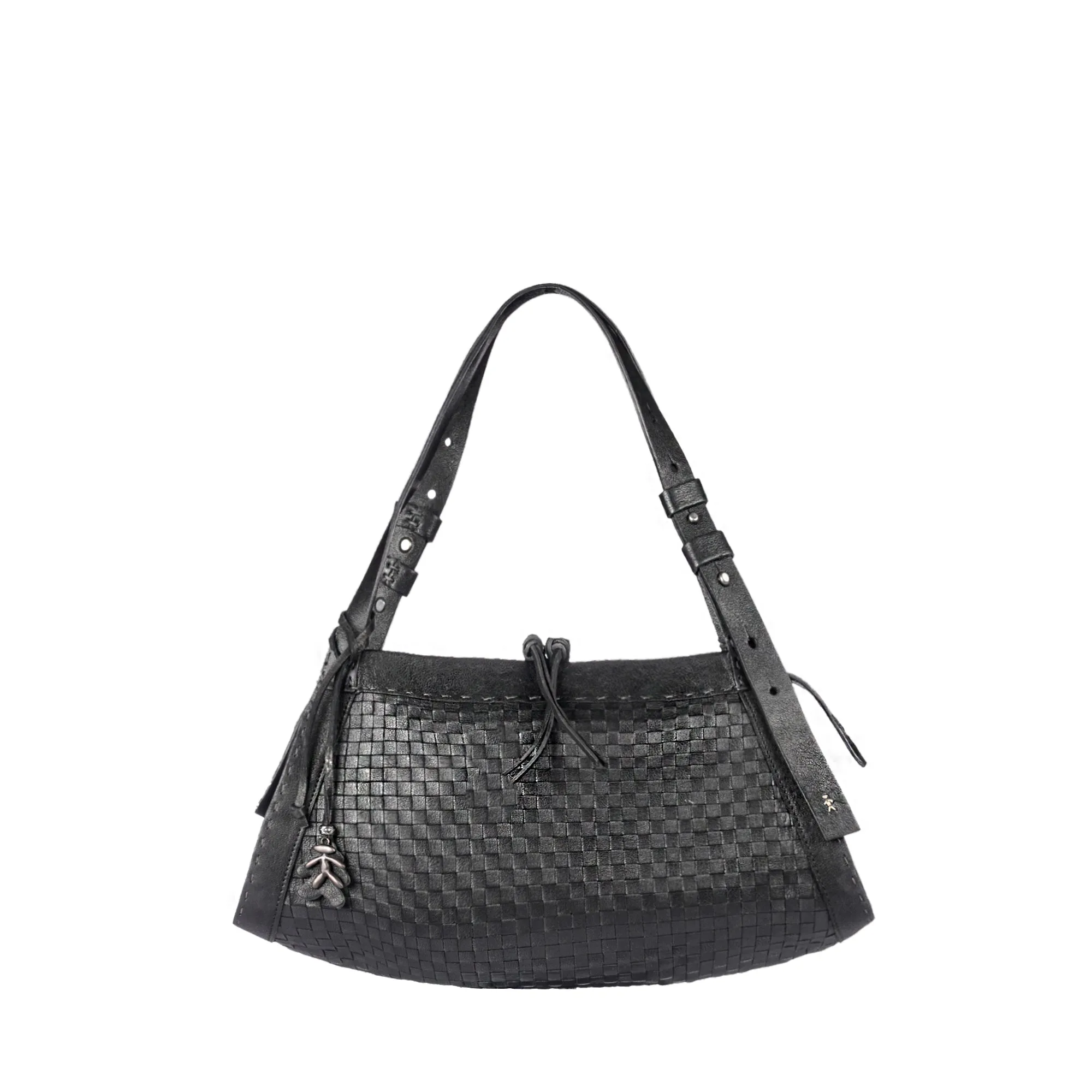 Boa Bauletto M Intreccio Old Iron Black: handbag, medium size, woven, dark gray-black color