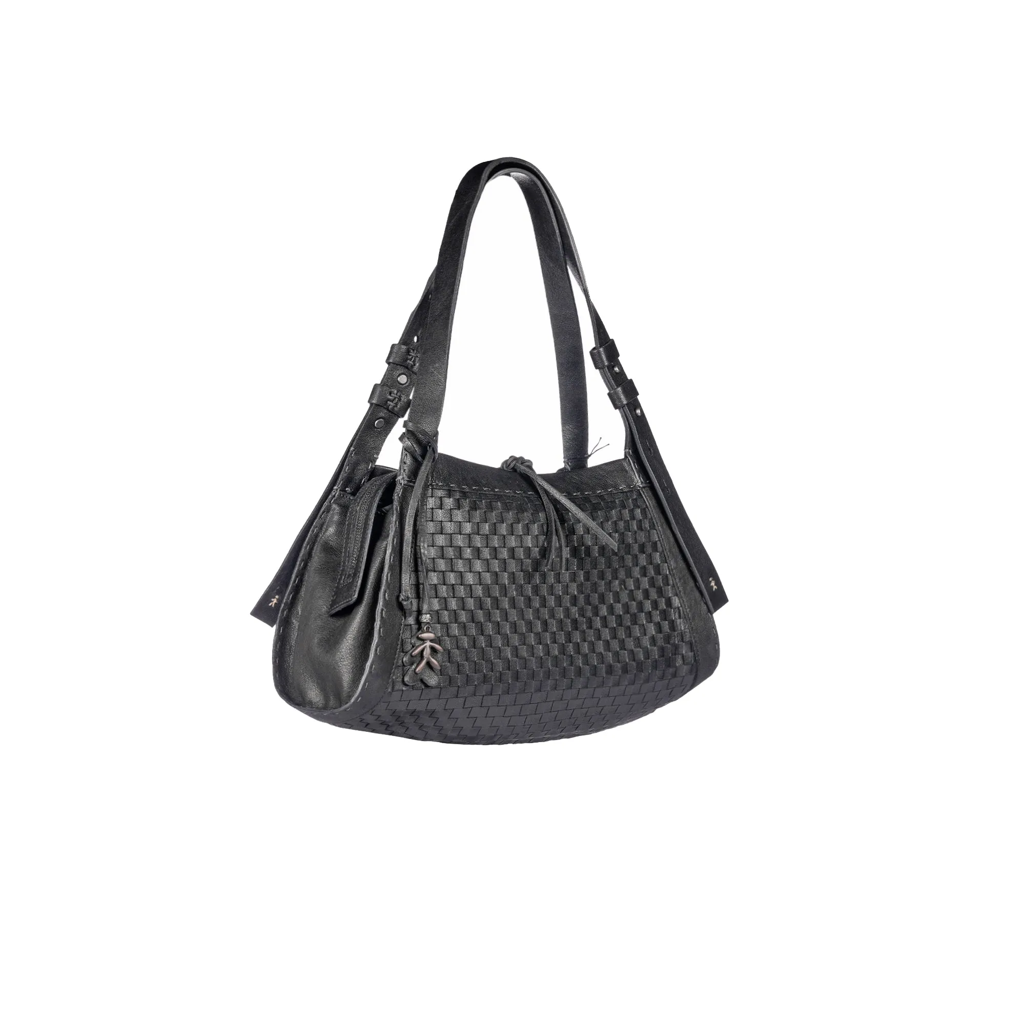 Boa Bauletto M Intreccio Old Iron Black: handbag, medium size, woven, dark gray-black color