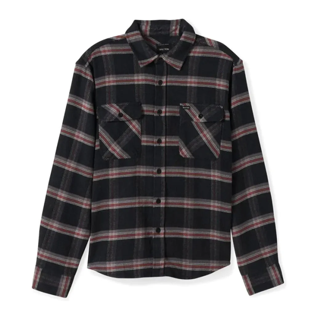 Brixton Bowery Black Charcoal Off White Flannel