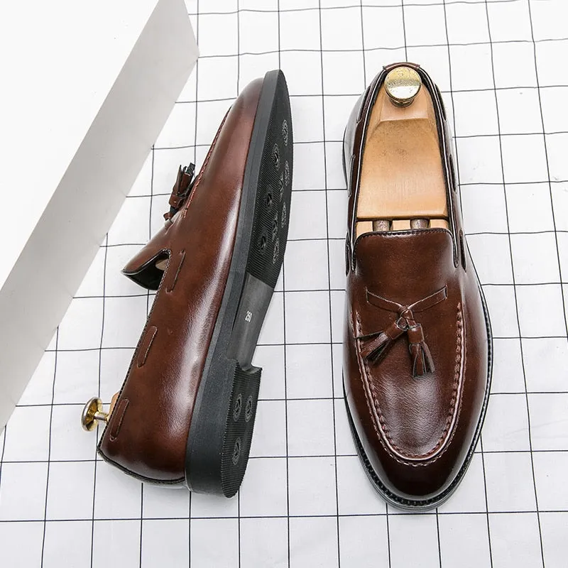 Brown Handmade Slipon Casual Shoes for Men with Fringe