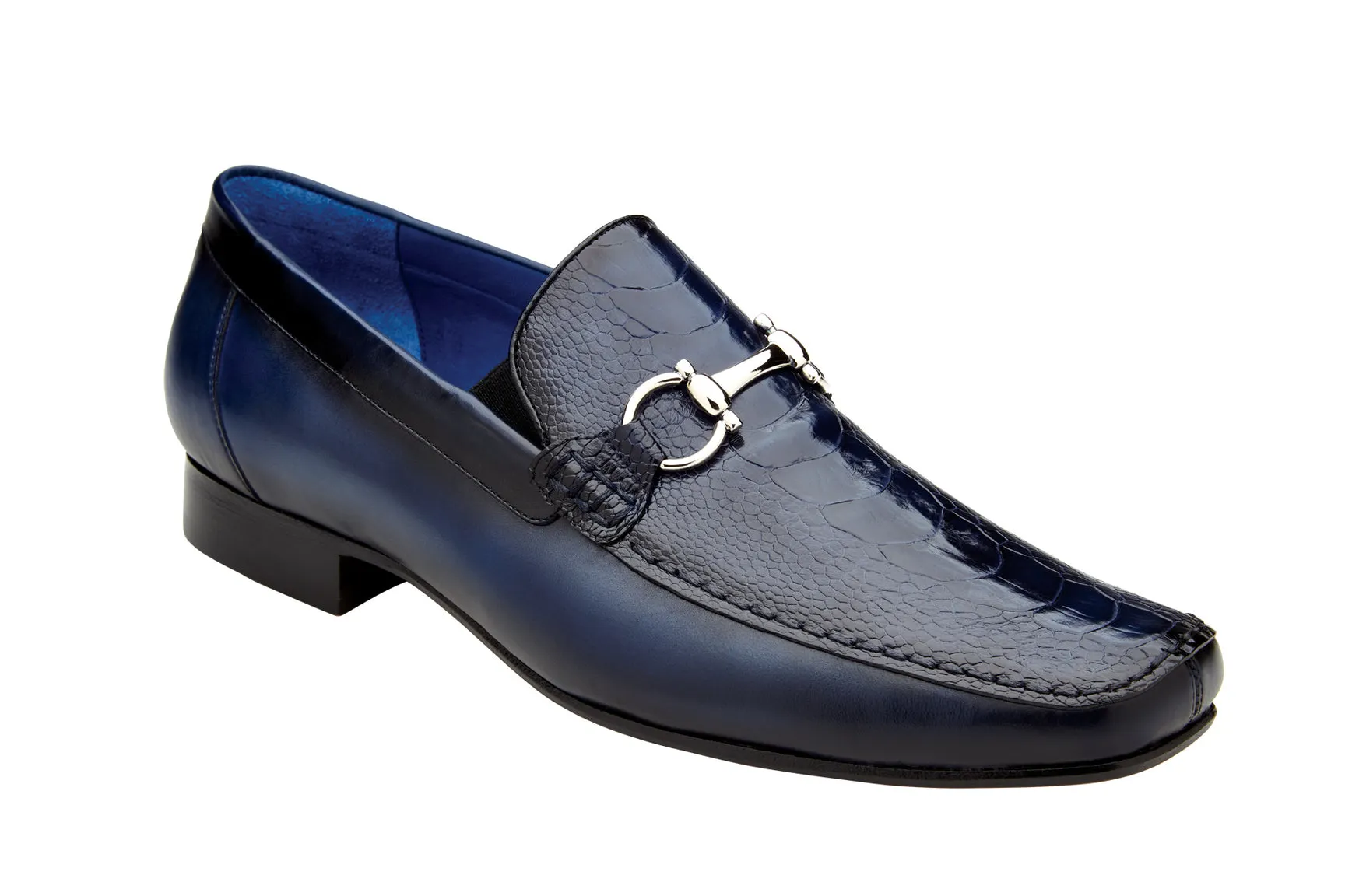 Bruno Belvedere Navy Ostrich Leg and Italian Calf Loafer Dress Shoe 1026 - Genuine Ostrich Leather Shoe