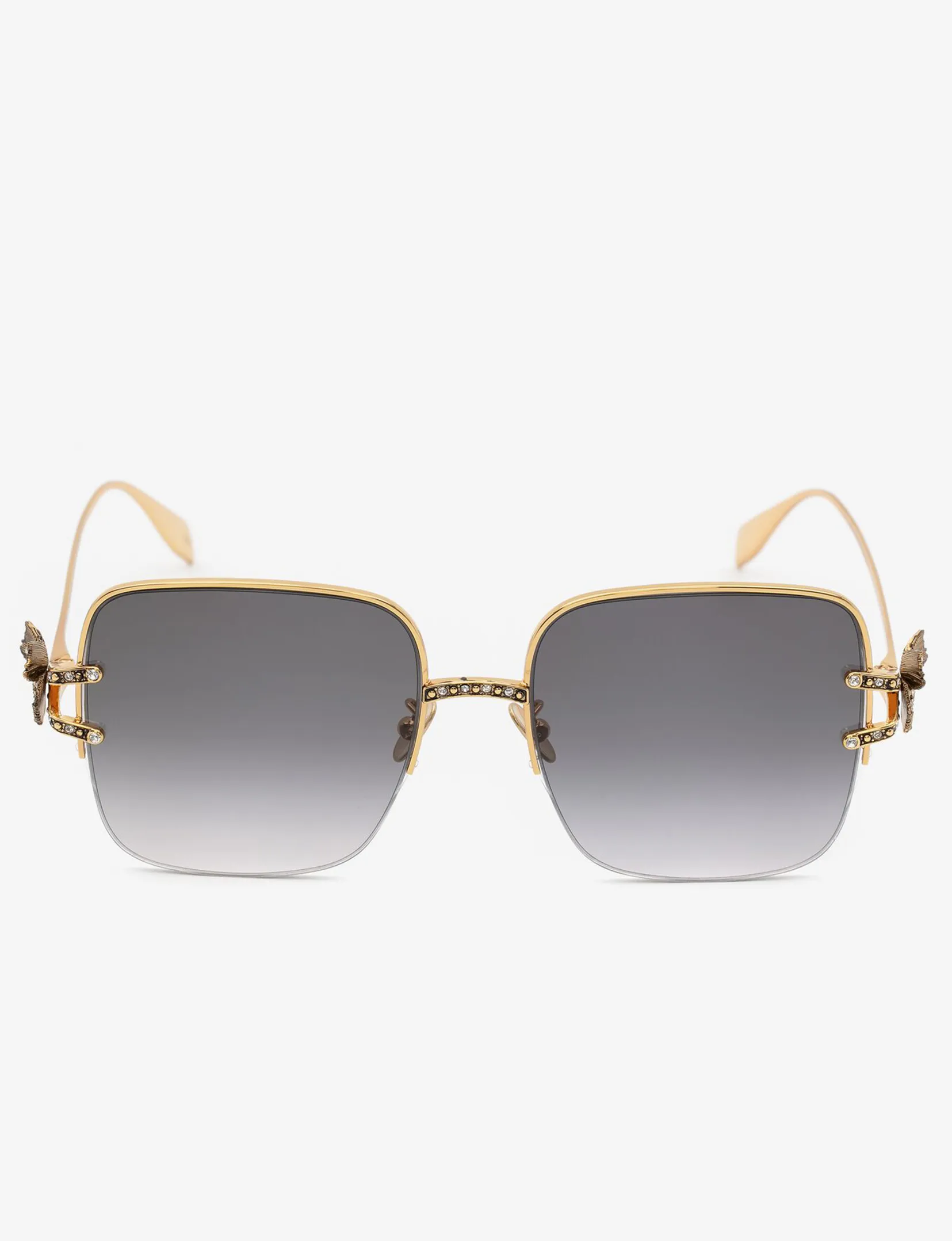 Butterfly Sunglasses with Jewelled Square Frame, Gold/Grey