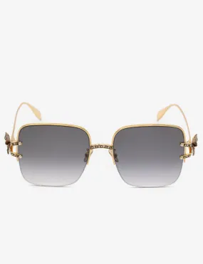 Butterfly Sunglasses with Jewelled Square Frame, Gold/Grey