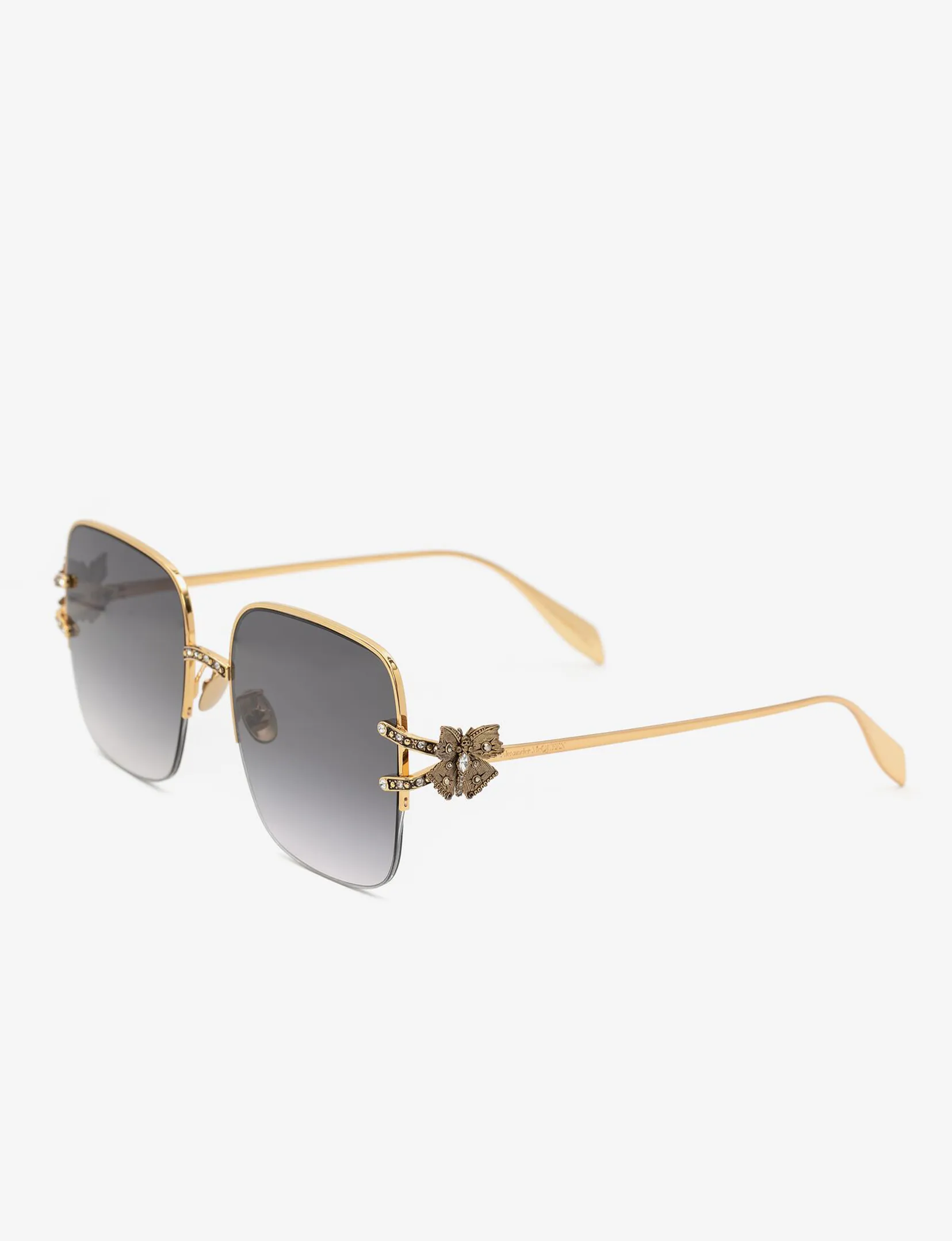 Butterfly Sunglasses with Jewelled Square Frame, Gold/Grey